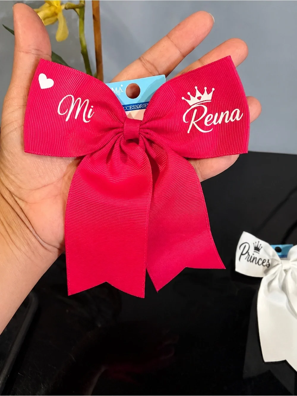 Customizable Ribbon Bow Hair Clip - Navy, White, Hot Pink